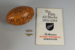 A 1974 NEW ZEALAND ALL BLACKS AUTOGRAPHED MINIATURE BALL together with a 'Rothman's Rugby Football