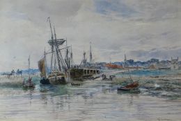 ALEXANDER BALLINGALL (Scottish circa. 1850-1910) watercolour - harbour scene with figures