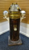 A GOOD ANTIQUE KELVIN BOTTOMLEY & BAIRD LTD SHIP'S BINNACLE in brass and teak, 147cms high (