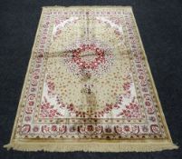KASHMIR RUG gold ground medallion design, 154 x 227cms