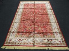 KASHMIR CARPET red ground tree of life design, 193 x 294cms