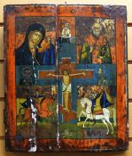 A PAIR OF EARLY NINETEENTH CENTURY ROMANIAN PAINTED RELIGIOUS ICONS ON WOOD one featuring St