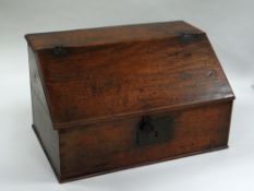 A GOOD LATE EIGHTEENTH / EARLY NINETEENTH CENTURY OAK SLOPED BIBLE BOX with original lining, two