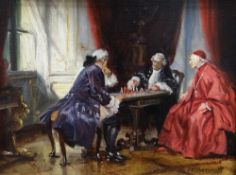 FRANK MOSS BENNETT (1873-1955) oil on canvas, interior scene with three figures at a table