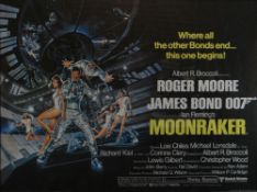 MOONRAKER original UK cinema poster from 1979, printed by Lonsdale & Bartholomew, folded, framed,