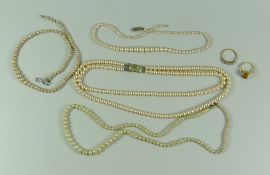 A PARCEL OF PEARLS & TWO RINGS