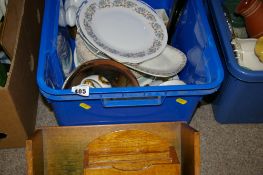 Treen letter rack and a quantity of mixed china and pottery