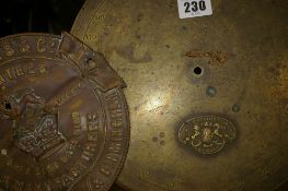 Heavy spring balance front plate labelled 'Royal Marriott Palace, London' and another vintage