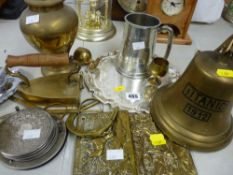 Bell labelled 'Titanic 1912', other brassware and electroplate