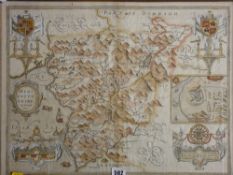 Coloured and tinted map of Merionethshire by JOHN SPEED