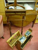 Light wood and oak magazine rack along with a reproduction mahogany gent's valet