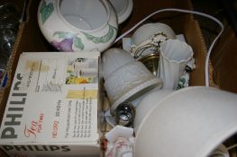 Box of lighting, clocks, planters etc