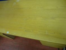 Good sized chrome edge light wood desk with lower drawers and back panel