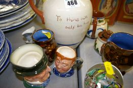 Brass paperweight, Torquay ware, Royal Doulton Toby jugs etc