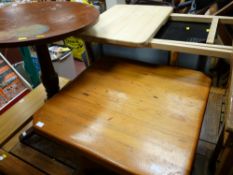 Circular topped pedestal table, a modern pine example, a three tier chrome and glass entertainment