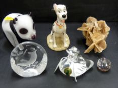 Waterford glass ornamental cygnet, a panda bear glass paperweight, Royal Doulton Disney's 101
