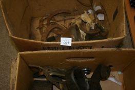 Box of horse leathers, shoes etc