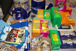 Large parcel of Tetley Tea commemorative items including bubble-packed diecast vehicles etc