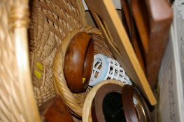 Box of wicker baskets, treen ware and mixed items