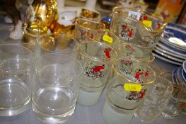 Hunting scene lemonade set, other glassware and a lustre teaset