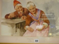 M GIANNI watercolour - two jolly elderly figures