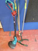 Bosch garden strimmer and small parcel of garden hand tools E/T