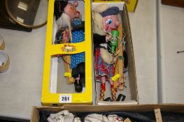Three Pelham puppets - 'Witch', 'Mr MacBooze' and 'Skeleton'
