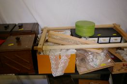 Two concertina boxes with haberdashery contents and quantity of similar loose