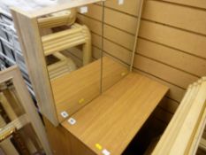 Small computer workstation and a two door mirrored bathroom cabinet