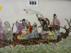 Framed Oriental porcelain panel