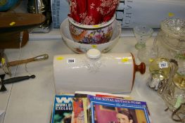 Parcel of royal commemorative publications, good sized earthenware hotwater bottle, planter,