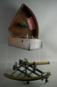 A MAHOGANY CASED BRASS NAUTICAL SEXTANT, late 19th Century, indistinct London maker, in a fitted