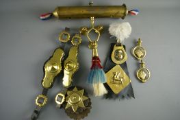 SHIRE/HEAVY HORSE BRASSWARE - to include a brass show cylinder with triple bell fly head terret