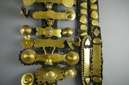 SHIRE/HEAVY HORSE BRASSWARE - ten grouped hame plate and brasswork displays, some with bell