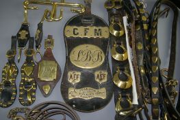 SHIRE/HEAVY HORSE BRASSWARE - a good selection of Victorian and later leather mounted brass