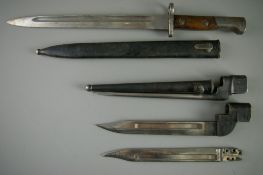 THREE RIFLE BAYONETS, 0.303 calibre including an India pattern with scabbard sword bayonet, a no.