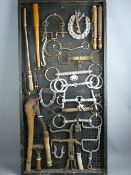 SHIRE/HEAVY HORSE INTEREST - a 4ft display board containing various harness and mouth bits,
