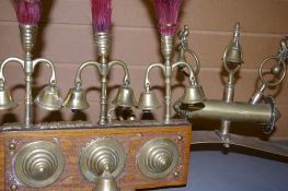 SHIRE/HEAVY HORSE BRASSWARE - in two show displays, one as an acorn carved oak board with three twin