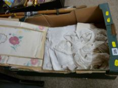 Box of vintage table linen