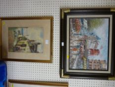 WARREN WILLIAMS ARCA framed print - seaside cottages with young girl feeding chickens and a modern