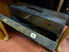 Vintage wooden toolbox and contents