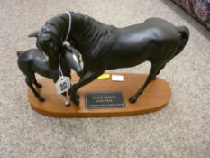 'Black Beauty & Foal' a Connoisseur Model by Beswick on an oval wooden base