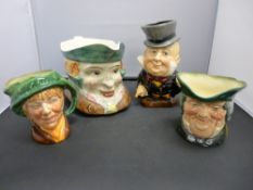 Four various pottery character jugs