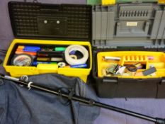 Two plastic work boxes of art and crafting materials etc