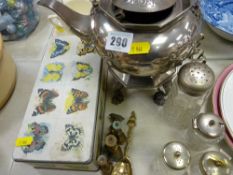 Electroplate spirit kettle, similar items and brassware