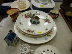 Mixed pottery and china ware including Royal Doulton character jug, Delft cottage, Crown Staffs
