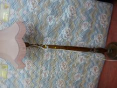 Vintage mahogany standard lamp with modern shade and a copper posser