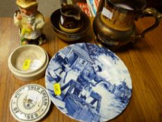 Vintage 'Pure Cold Cream of Roses' pot lid, three items of Victorian copper lustre etc