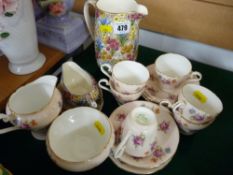 Royal Winton floral chintz jug, gravy boat and stand and a pink and floral decorated Aynsley part