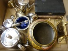 Box of EP and other metalware including boxed vanity sets etc